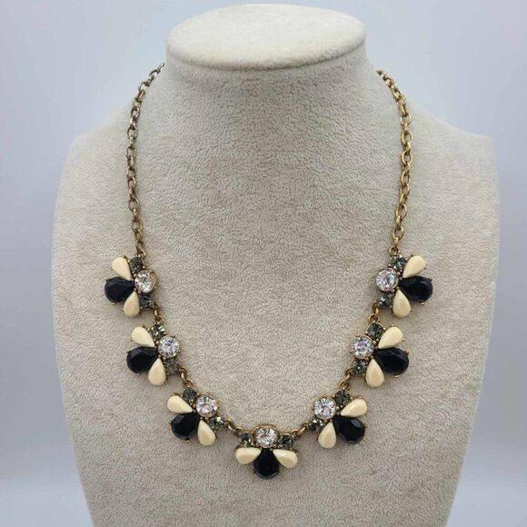 J Crew Black White Resin with Clear Crystal Statement Necklace - Picture 9 of 9
